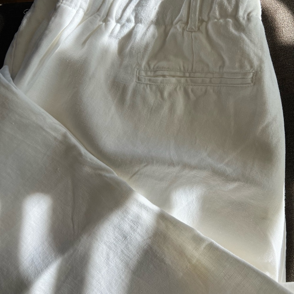 Charter Club Fully Lined Cropped White Linen Trousers - Picture 2 of 4